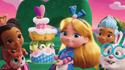 Group Of Cartoon Characters With Cake GIF