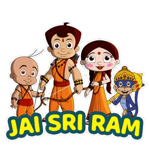 Group Of Cartoon Characters With Jai Shri Ram Sticker