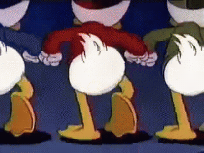 Group Of Cartoon Ducks Dancing In A Row GIF