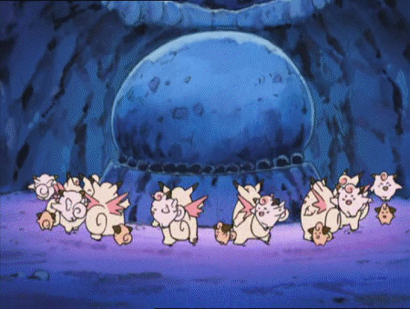 Group Of Cartoon Pigs Dancing In Front Of Blue Object GIF