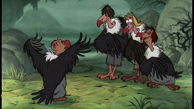 Group Of Cartoon Vultures Standing On Path GIF
