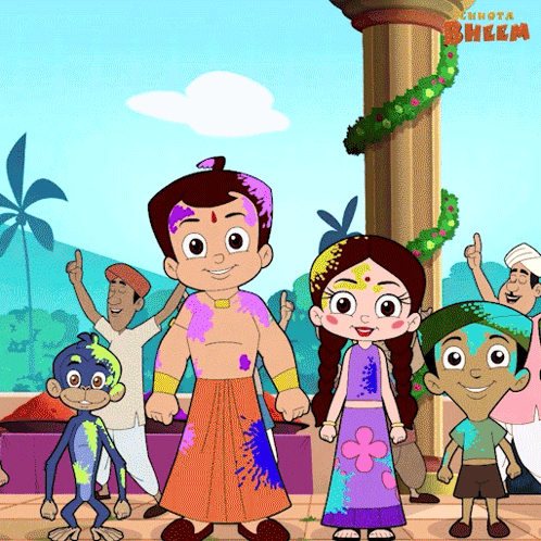 Group Of Characters With Bheem Text GIF