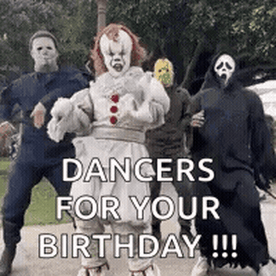 Grupo de payasos bailando juntos GIF