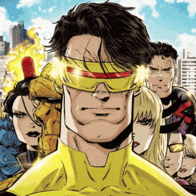 Group Of Comic Book Characters Including Man With Glasses GIF
