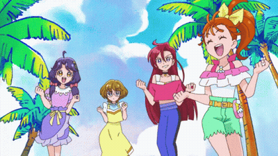 Group Of Girls Standing With Palm Trees GIF