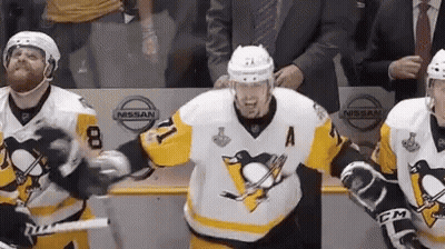 Group Of Hockey Players Standing In Front Of Crowd GIF