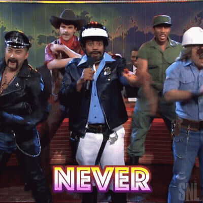 Group Of Men Dancing In Front Of Never Sign GIF