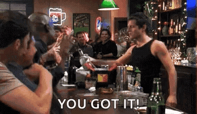 Group Of Men Drinking Beer At Bar With Bartender GIF