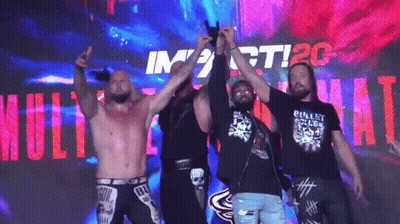 Group Of Men In Front Of Impact Sign GIF