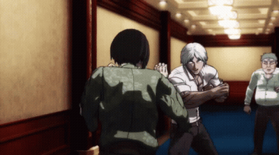Group Of Men In Hallway One In Kimono GIF