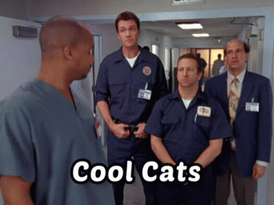 Group Of Men In Hallway Saying Cool Cats GIF