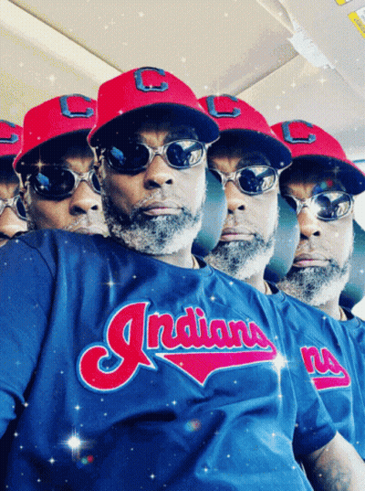 Group Of Men In Indians T-Shirts And Hats GIF