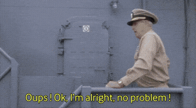 Group Of Men In Military Uniforms Saying Oops I'm Alright No Problem GIF