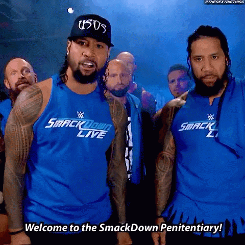 Group Of Men In Smackdown Live Shirts GIF