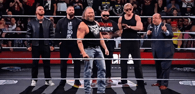 Group Of Men In Wrestling Ring, One Wearing The Punisher Shirt GIF