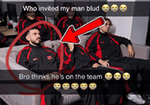 Group Of Men On Couch With Caption Who Invited My Man Blud And Bro Thinks He's On The Team GIF