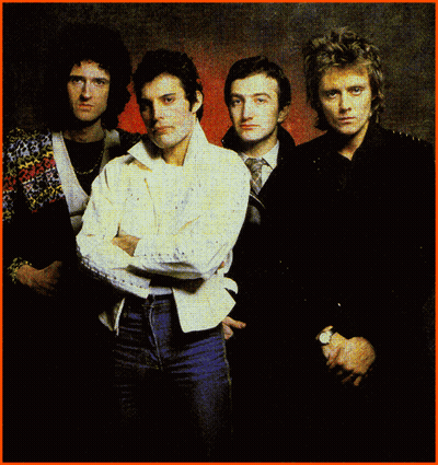 Group Of Men Posing With Queen Text GIF