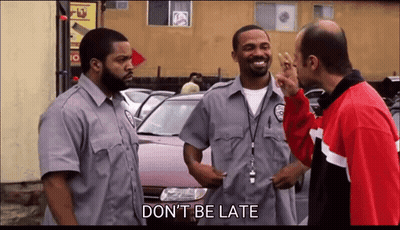 Group Of Men Saying Don't Be Late GIF