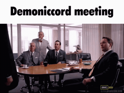 Group Of Men Sitting At Table Demonicord Meeting GIF