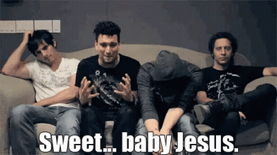 Group Of Men Sitting On Couch With Sweet Baby Jesus GIF