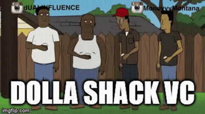 Group Of Men Standing Next To Fence Saying Dolla Shack VC GIF