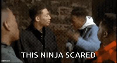 Group Of Men With This Ninja Scared GIF