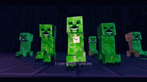 Group Of Minecraft Creepers Standing In A Line GIF