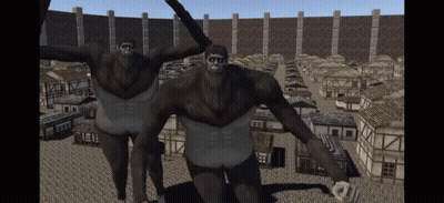 Group Of Monkeys Standing In Front Of City GIF