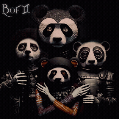 Group Of Panda Bears On Black Background Borii GIF