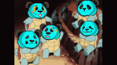 Group Of Panda Bears Sitting On Turtles GIF