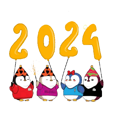 Group Of Penguins Holding Balloons 2024 Sticker