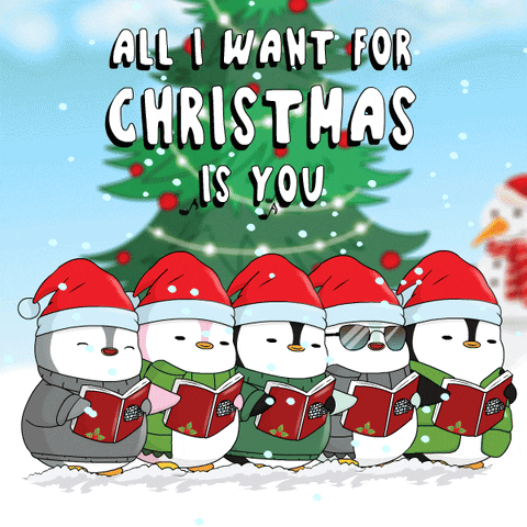 Group Of Penguins Singing Christmas Carols With All I Want For Christmas Is You GIF