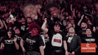 Group Of People In Crowd With Cedar Pointe Logo GIF