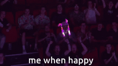 Group Of People In Dark Room Saying Me When Happy GIF