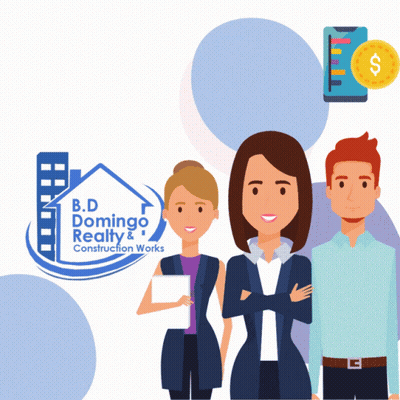 Group Of People In Front Of B.D. Domingo Realty And Construction Works Logo GIF