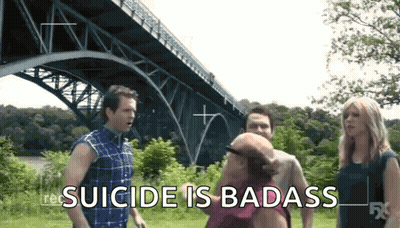 Group Of People In Front Of Bridge With Suicide Is Badass GIF