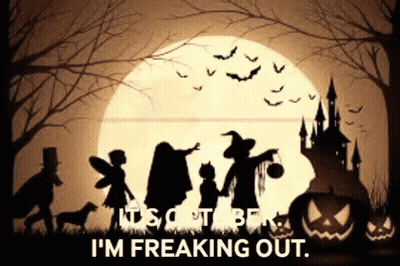 Group Of People In Front Of Full Moon With Castle GIF