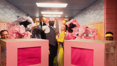 Group Of People In Hallway With Yes Sign GIF