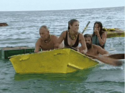 Group Of People In Yellow Boat GIF