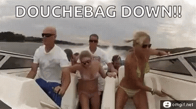 Group Of People On Boat Saying Douchebag Down GIF