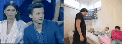 Group Of People On Couch With Welcome Home Sign GIF