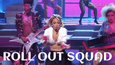 Group Of People On Stage Roll Out Squad GIF