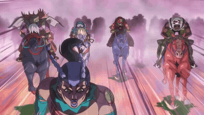 Group Of People Riding Horses Cartoon GIF