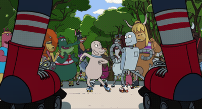 Group Of People Rollerblading GIF