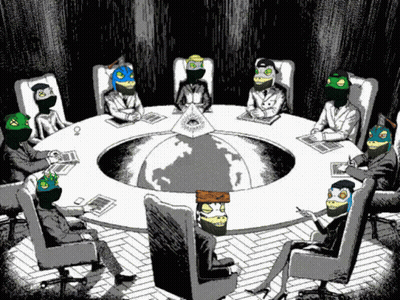 Group Of People Sitting Around Table With Masks GIF