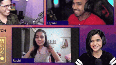 Group Of People Sitting In Front Of Microphone On Screen GIF