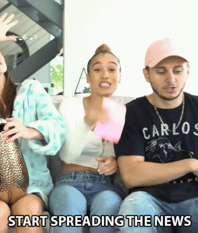 Group Of People Sitting On Couch Saying Start Spreading The News GIF