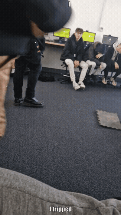 Group Of People Sitting With I Tripped GIF