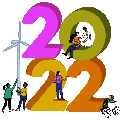 Group Of People Standing Around Numbers 20 And 22 Sticker