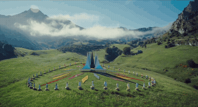 Group Of People Standing In Circle In Grassy Field GIF